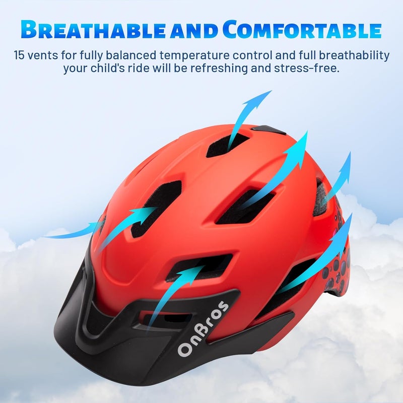 OnBros Kids Bike Helmet - Bike Helmets for 5-14 Boys or Girls with Visor, Children Bicycle Helmet for Skateboard Mountain Scooter Road Cycling, Lightweight and Adjustable 50-57CM - Image 5